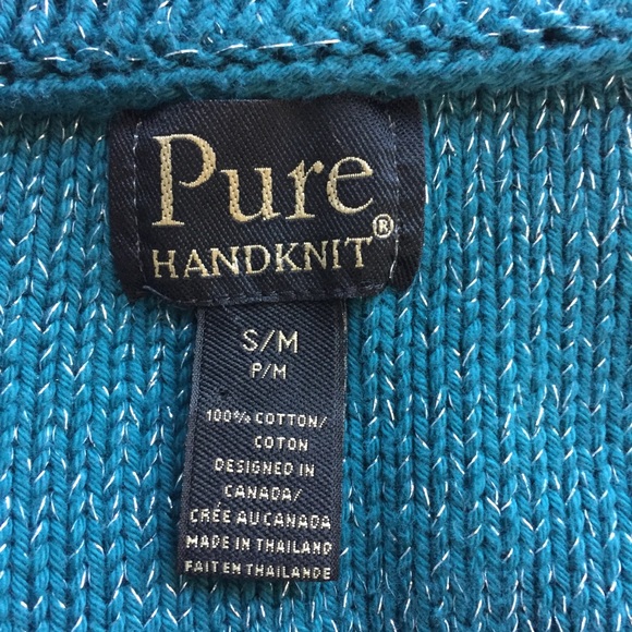 Vintage Pure Handknit Teal Green Silver Sweater Womens size small medium - Picture 8 of 8